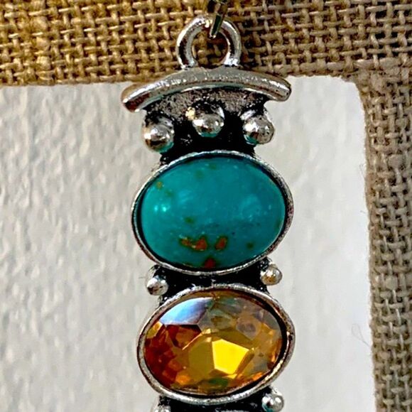 Turquoise & Amber Glass Dangle Earrings – Thai Artisan Style - Picture 5 of 11